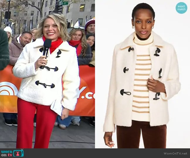 Dylan’s white toggle jacket coat on Today
