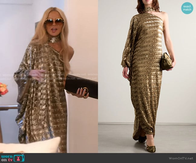 Taller Marmo Ubud One-sleeve Draped Sequined Tulle Gown worn by Rachel Zoe on The Real Housewives of Beverly Hills