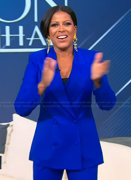 Tamron’s blue double breasted blazer on Tamron Hall Show