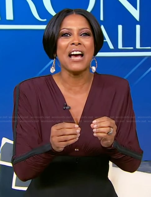 Tamron’s burgundy bodysuit on Tamron Hall Show