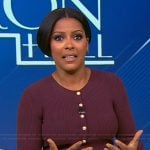 Tamron’s burgundy knit dress on Tamron Hall Show
