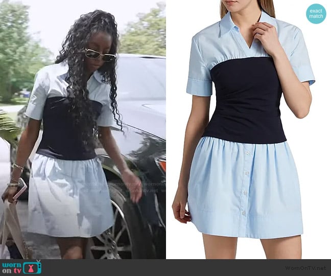 Tanya Taylor Leanne Two-Tone Shirtdress worn by Venita Aspen on Southern Charm