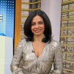 Dr. Tara Narula’s metallic v-neck midi dress on Good Morning America