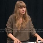 Taylor Swift’s taupe brown v-neck sweater on The End of an Era