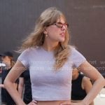 Taylor Swift’s grey baby tee and taupe sweatpants on The End of an Era