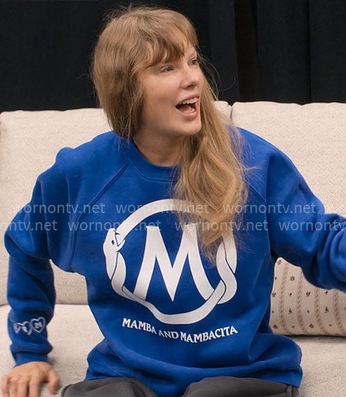Taylor Swift’s blue Mamba & Mambacita sweatshirt on The End of an Era