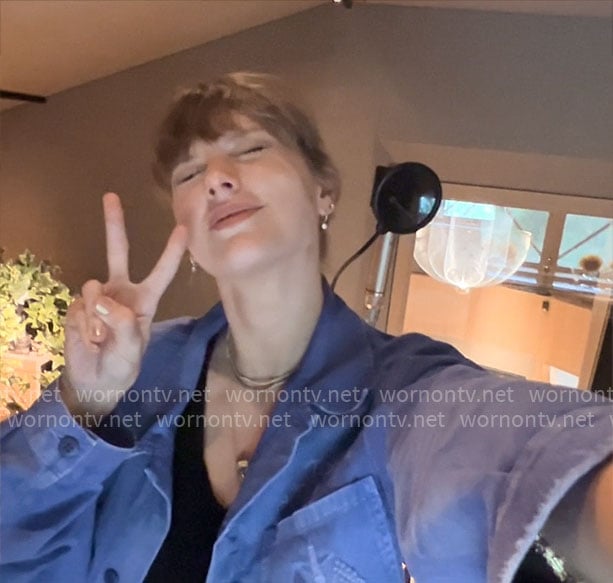 Taylor Swift’s blue shirt jacket on The End of an Era