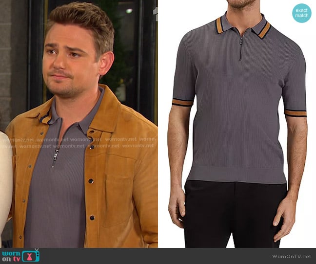 Ted Baker Rafaelo Ribbed Zip Polo worn by Johnny DiMera (Carson Boatman) on Days of our Lives