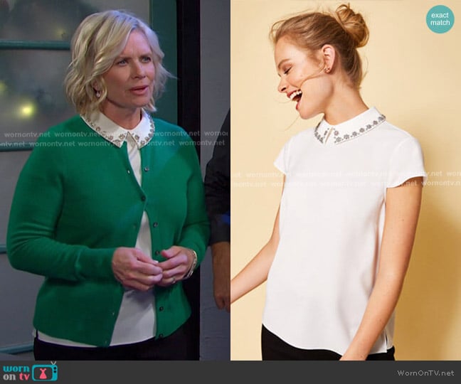Ted Baker Tillda Embellished Collar Top worn by Kayla Brady (Mary Beth Evans) on Days of our Lives