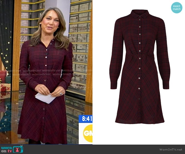 Thakoon Crinkled Plaid Shirtdress worn by Ginger Zee on Good Morning America