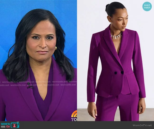 The Fold Caselle Sculpt Stretch Crepe Jacket in Vivid Berry worn by Kristen Welker on Today