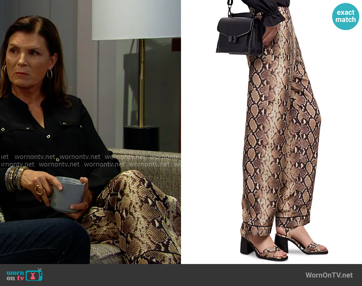 The Kooples Silk Snake Print Pants worn by Sheila Carter (Kimberlin Brown) on The Bold and the Beautiful