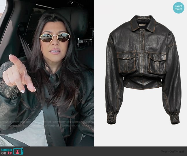 The Mannei Nice Leather Bomber Jacket worn by Kourtney Kardashian (Kourtney Kardashian) on The Kardashians