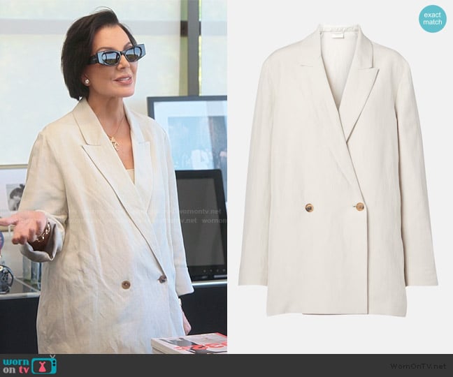The Row Nat double-breasted silk and linen blazer worn by Kris Jenner (Kris Jenner) on The Kardashians