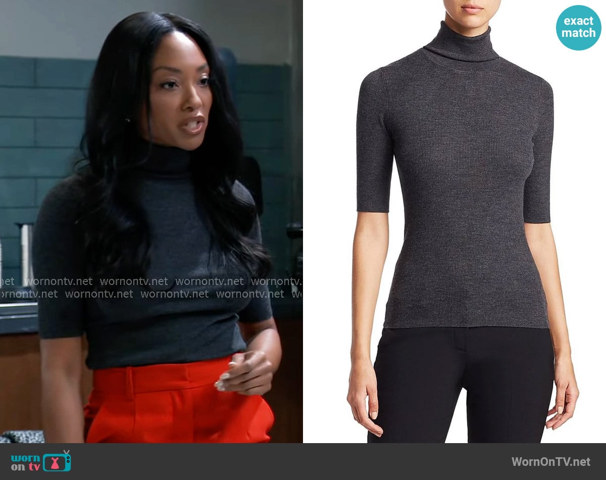 Theory Leenda Short-Sleeve Turtleneck in Regal Wool worn by Jordan Ashford (Tanisha Mariko Harper) on General Hospital