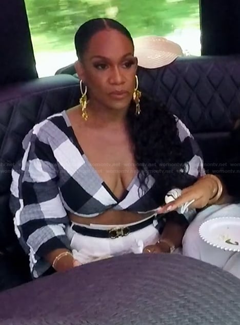 Tia’s gingham check top on The Real Housewives of Potomac