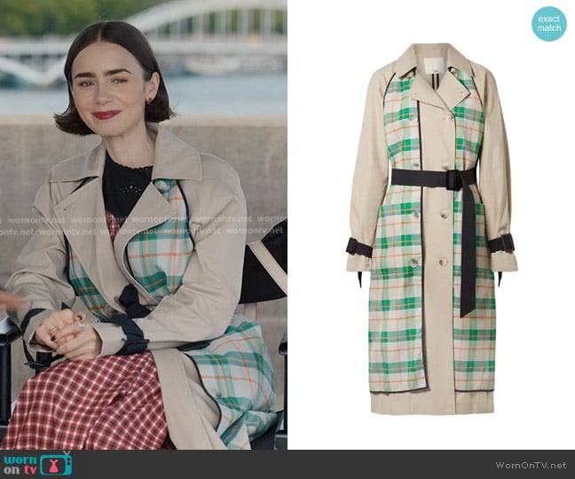 Tibi Plaid Overcoats worn by Emily Cooper (Lily Collins) on Emily in Paris