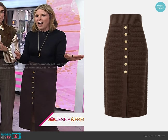 Toccin Button Front Knit Midi Skirt worn by Jenna Bush Hager on Today