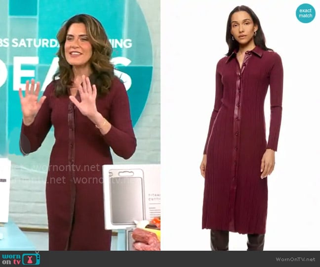 Toccin x RTR Variegated Rib Knit Leather Combo Dress worn by Adriane Kiss on CBS Mornings
