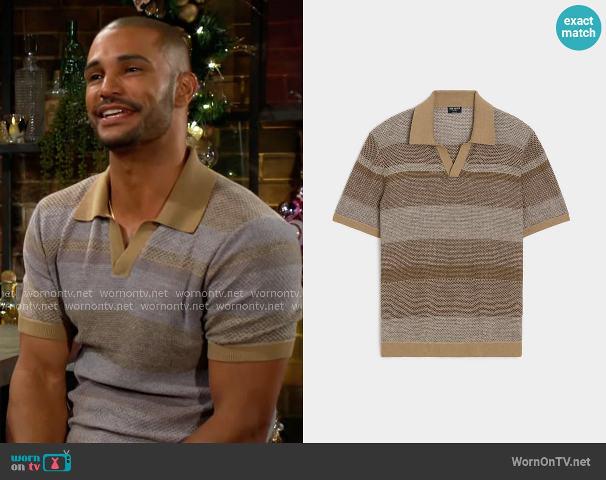 Todd Snyder Linen-Cotton Montauk Sweater Polo worn by Holden Novak (Nathan Owens) on The Young and the Restless