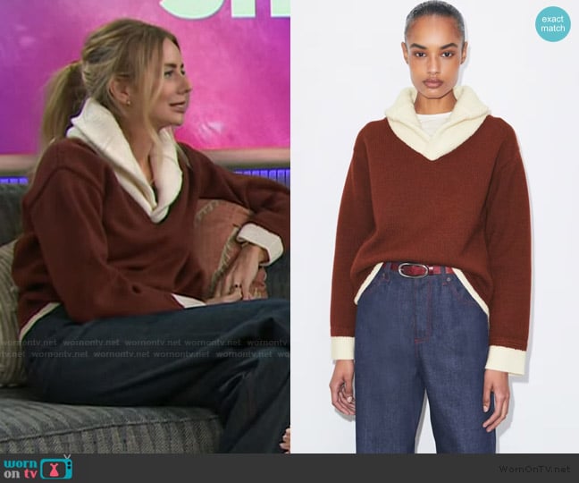 Tory Burch Contrast Collar Wool Sweater worn by Justine Lupe on The Kelly Clarkson Show