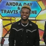 Travis Greene’s black embellished suede jacket on Today