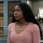 Trina’s pink v-neck sweater on General Hospital
