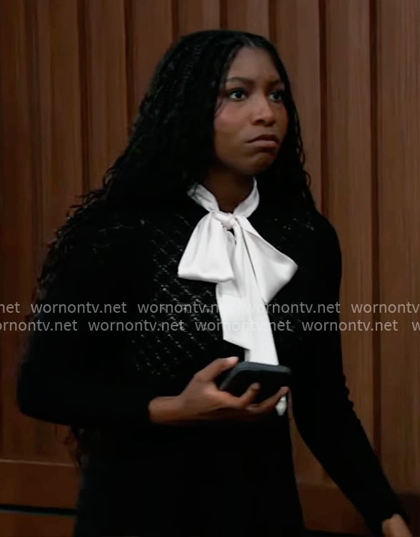 Trina's black pointelle knit dress on General Hospital