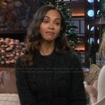 Zoe Saldana's black tweed jacket and skirt on The Kelly Clarkson Show