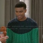 Tyrell’s green cable knit sweater on Beyond the Gates