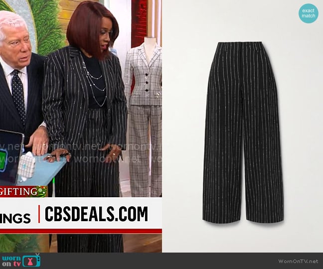 Ulla Johnson Carine pinstriped wool-blend twill wide-leg pants worn by Gayle King on CBS Mornings
