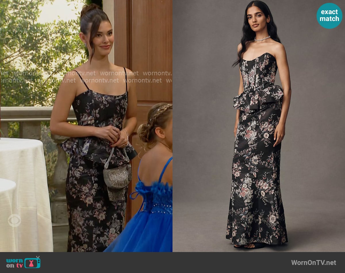 V. Chapman Waverly Brocade Fit & Flare Skirt Set in Black worn by Electra Forrester (Laneya Grace) on The Bold and the Beautiful