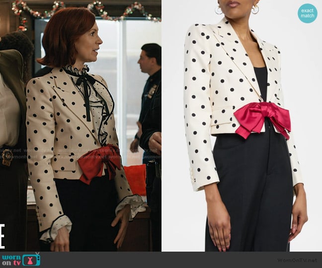 Elsbeth’s white polka dot print blazer on Elsbeth