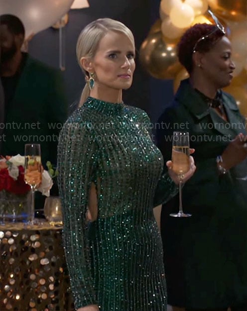 Vanessa’s green beaded NYE dress on Beyond the Gates