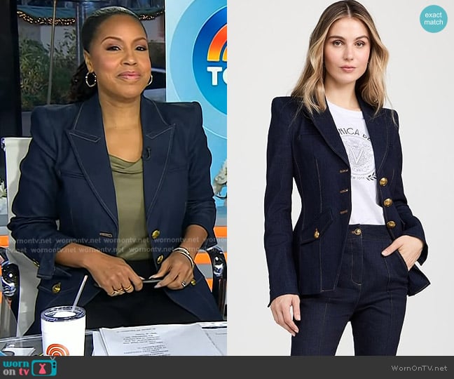 Veronica Beard Anoki Dickey Denim Jacket worn by Sheinelle Jones on Today