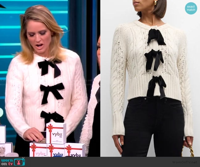 Sara’s white bow detail cardigan on The View