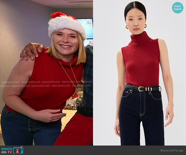 Veronica Beard Mazzy Cashmere Sweater Vest in crimson worn by Jenna Bush Hager on Today