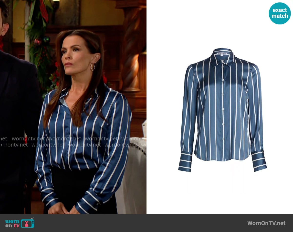 Veronica Beard Monique Striped Silk-Blend Long-Sleeve Shirt worn by Chelsea Lawson (Melissa Claire Egan) on The Young and the Restless