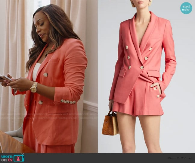 Veronica Beard Oskar Dickey Jacket in Melon worn by Tia Glover on The Real Housewives of Potomac