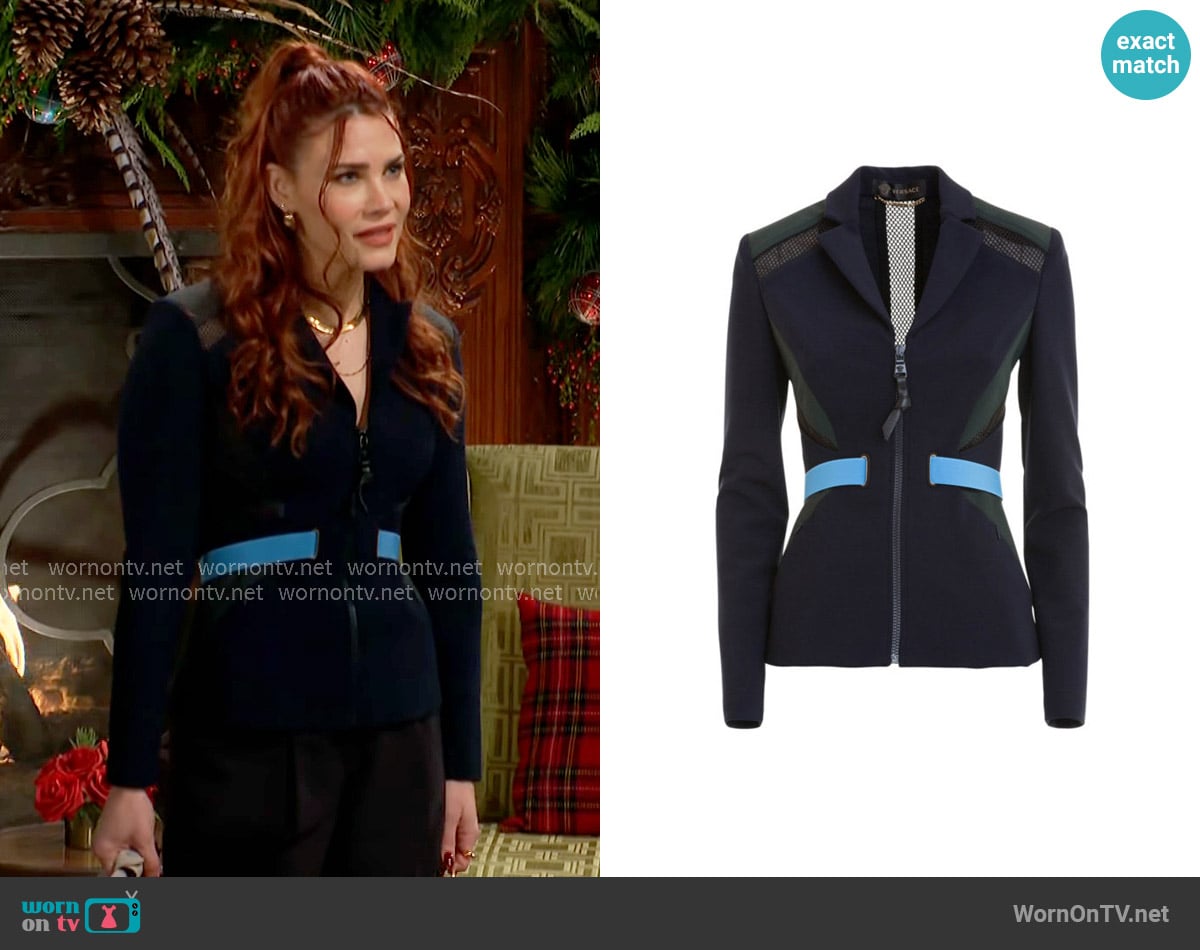 Versace Belted jersey casual jacket worn by Sally Spectra (Courtney Hope) on The Young and the Restless
