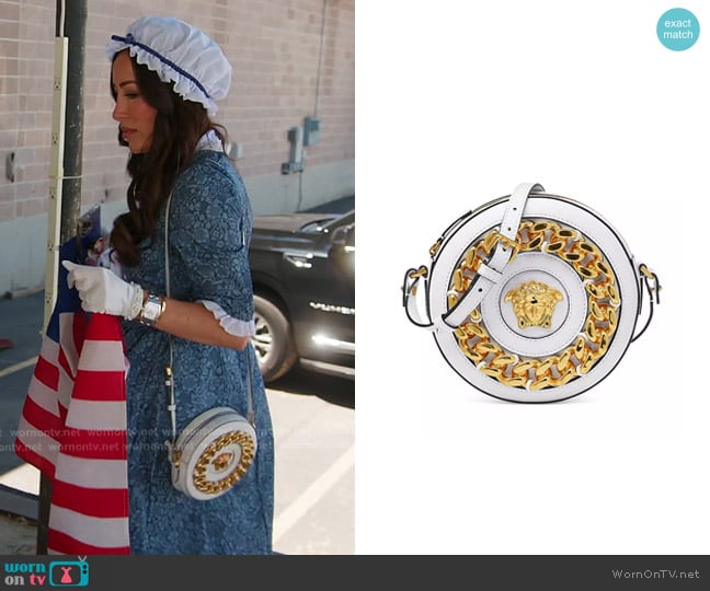 Versace La Medusa Round Camera Bag worn by Angie Katsanevas on The Real Housewives of Salt Lake City