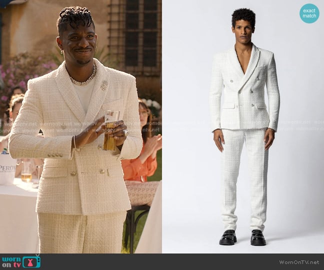 Vestiaire Unique Tweed Double Breasted Blazer and Trousers worn by Julien (Samuel Arnold) on Emily in Paris