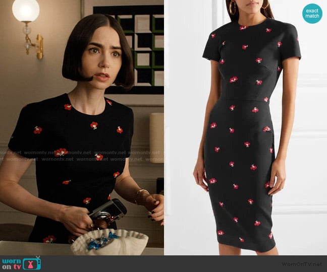 Victoria Beckham Quilted-Knit Cotton-Blend Sheath Dress worn by Emily Cooper (Lily Collins) on Emily in Paris