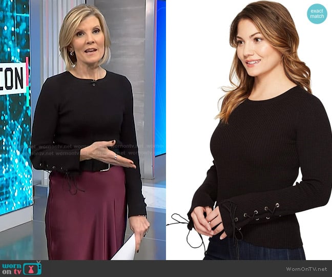 Vince Camuto Lace-Up Bell Sleeve Ribbed Sweater worn by Kate Snow on NBC News Daily