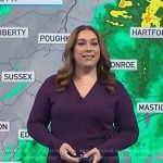 Violeta’s purple long sleeve wrap dress on NBC News Daily