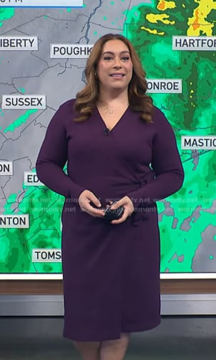 Violeta's purple long sleeve wrap dress on NBC News Daily