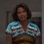 Viv’s blue printed v-neck dress on Bel-Air