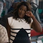 Viv’s white striped split front top on Bel-Air