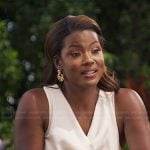 Viv’s white drape neck top on Bel-Air