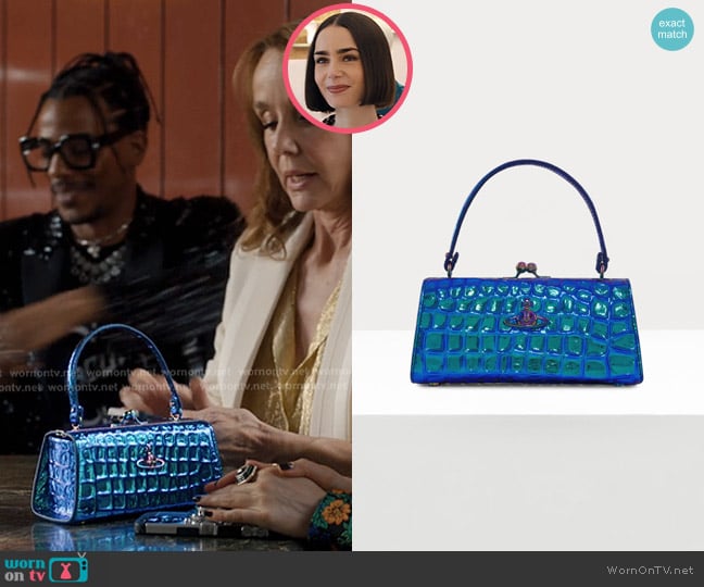 Vivienne Westwood Extra Large Doll Frame Purse Bag worn by Emily Cooper (Lily Collins) on Emily in Paris